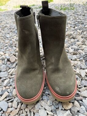 NEW Vince Camuto Olive Green Suede Ankle Boots with Brown Trim